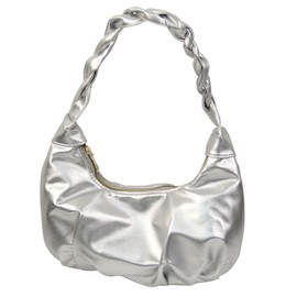 AEESRRU Women's Handbag, Women's Handbags, PU Leather Shoulder Bag with, Fashionable Women's Bag with Zip, Travel Bag (Silver), Silvery