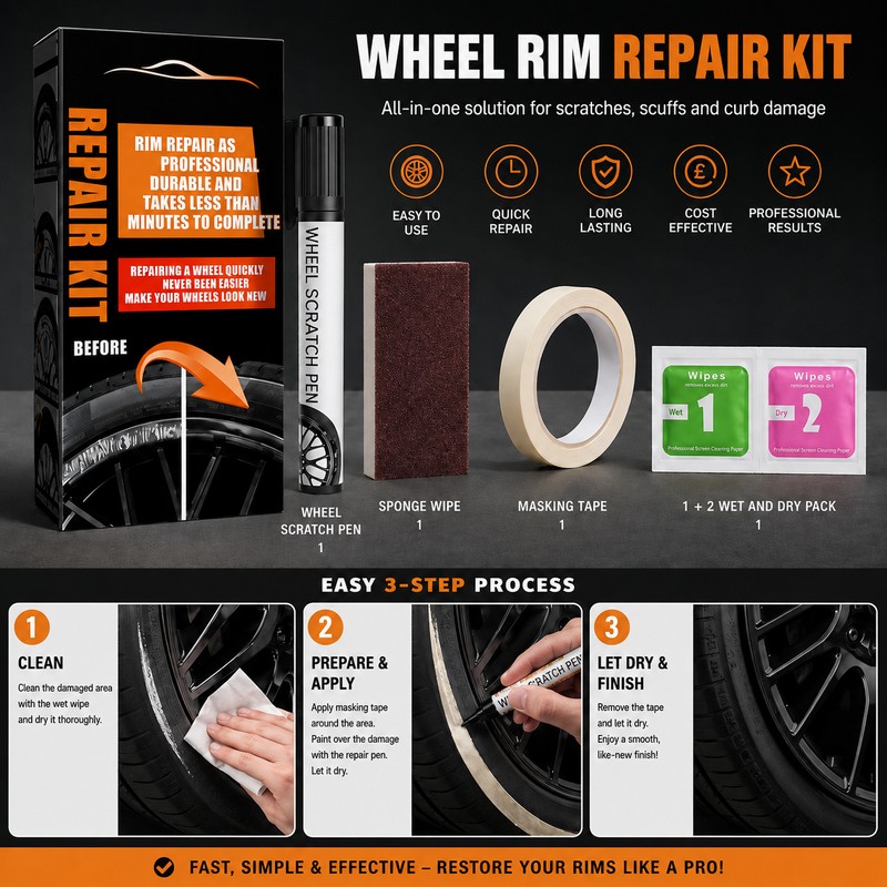 Black Wheel Rim Repair Pen for Cosmetic Touch-Ups – Alloy