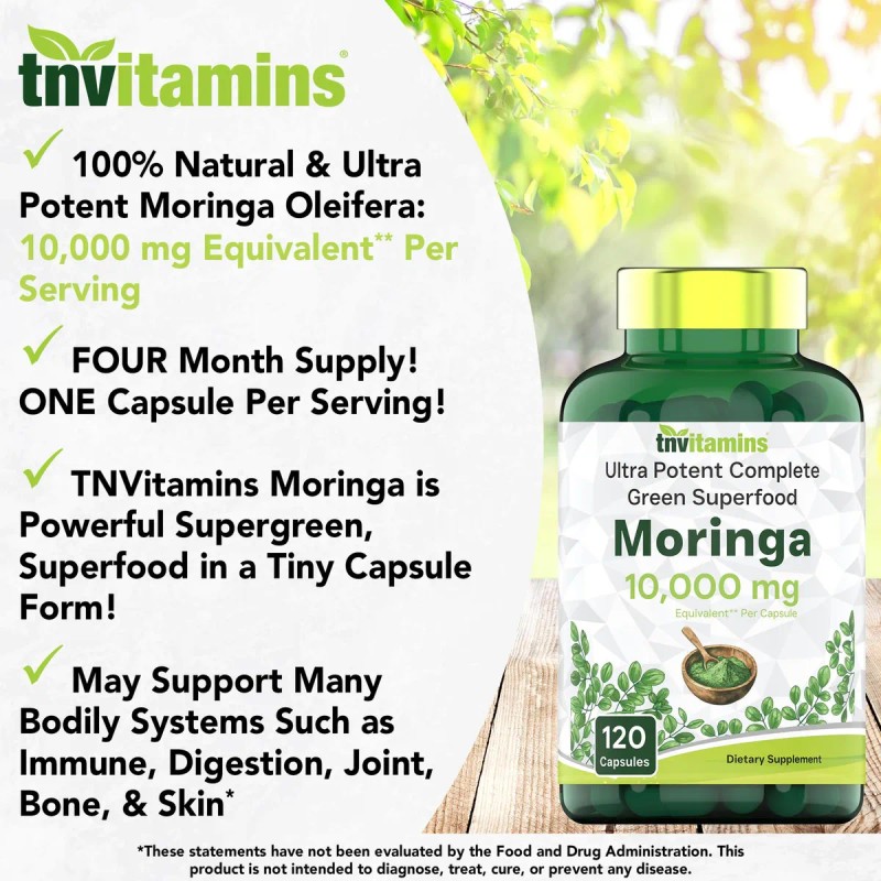 Tnvitamins Moringa 10,000mg Cpsulas 120 Superalimento