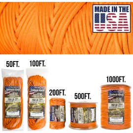 TOUGH-GRID PC100 340 kg Paracord - 100% Nylon Military Specifications Type IV - for Military, Camping, Crafts, Hammocks, Emergencies - Neon Orange
