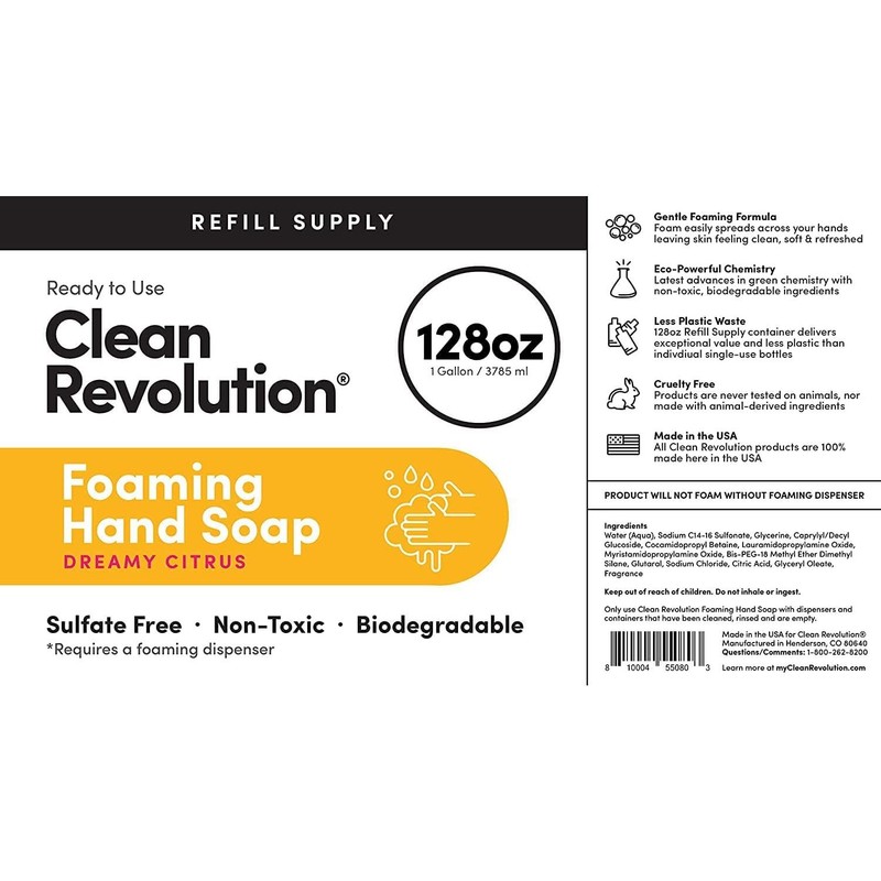 Clean Revolution Foaming Hand Soap Refill Supply Container, Ready to