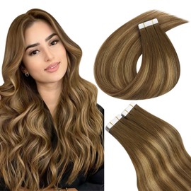Easyouth Balayage Tape in Hair Extensions Human Hair Tape in Extensions Dark Brown to Caramel Blonde Highlights Dark Brown #4/27/4 Tape in Human Hair Extensions Tape in Hair 12 inch 40g 20pcs