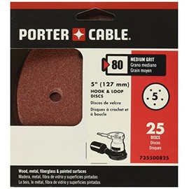 PORTER-CABLE 735500825 5-Inch 80 Grit Five-Hole Hook & Loop Sanding Discs (25-Pack)