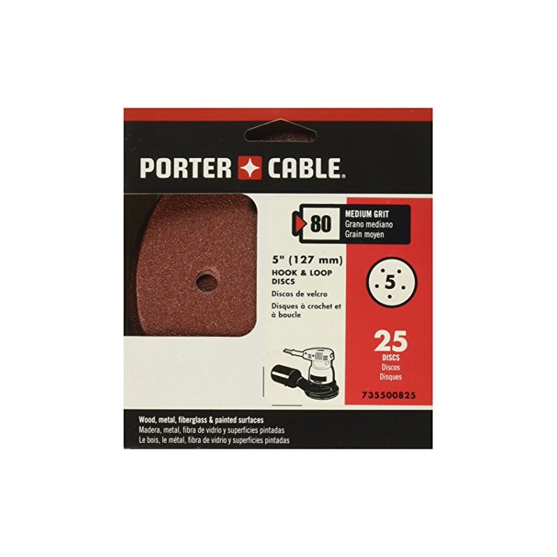 PORTER-CABLE 735500825 5-Inch 80 Grit Five-Hole Hook & Loop Sanding