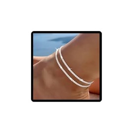 Yeesabella Anklets for Women, Dainty Layered Waterproof Anklet, Beaded Rope Link Beach Ankle Bracelets Anklet Set for Women