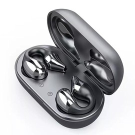 Brand New TWS Wireless Headphones Bluetooth 5.2 Bone Conduction Earphones Earclip Design Touch Control LED Earbuds Sports Headsets - Color: Black