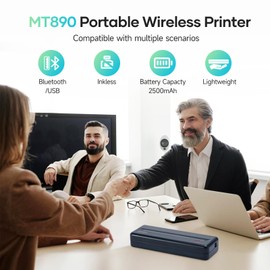 iDPRT MT890 Portable Wireless Printer - with Thermal A4 Paper, Bluetooth Inkless Printer for Travel/Home, Support US Letter&A4&A5 Size, Mobile Printer Compatible with iOS, Android & Laptop - Blue