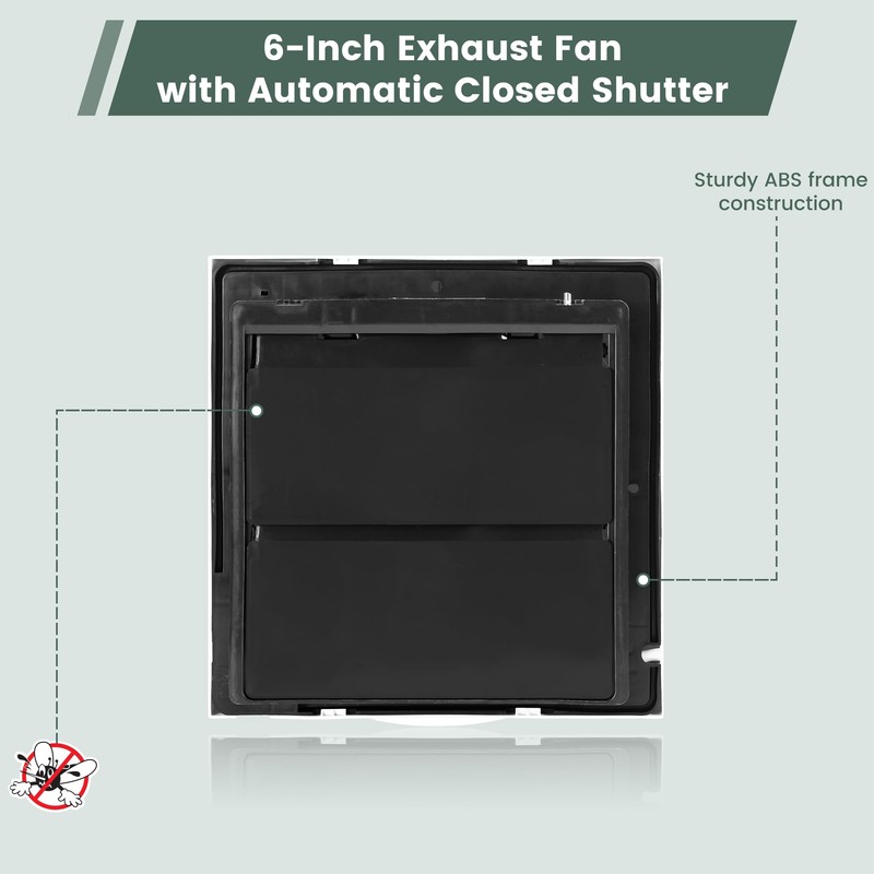 Fanspex 6" Shutter Exhaust Fan, 258CFM Window or Wall Mount