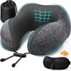 ExploreBliss Travel Pillow, Travel Pillows for Sleeping Airplane, Removable Cover Neck Pillow with Adjustable Clasp, Memory Foam Neck Pillow Set with Eye Mask, Earplugs and Storage Bag (Dark Grey)