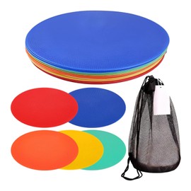 heizi Flat Markers, 5 Colors, 10 Pieces, Flat Cones, Football, Basketball, Anti-Slip, Indoor Marker Cones (50 Pieces, Storage Bag Included)