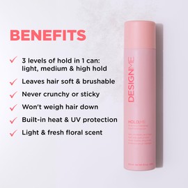 HOLD.ME Three-Way Hairspray by DESIGNME | Hairspray with Light, Medium, & High Hold Options | Extra Hold Hair Spray with Thermal Protectors & Vitamin B5 | Scented Hair Setting Spray, (9.5 Oz)