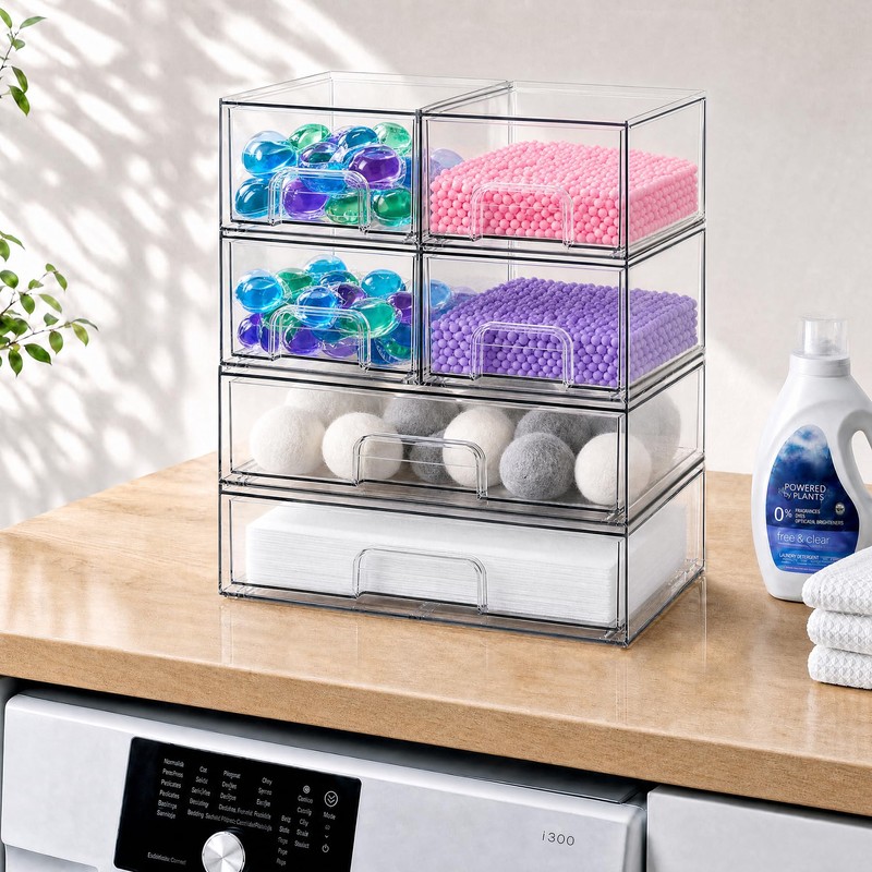 Clear Stackable Storage Drawers, Acrylic Bathroom Makeup Organizer, Plastic Bins