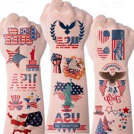50pcs 4th of July Temporary Tattoos Stickers Patriotic Independence Day Stickers Patriotic Tattoos Stickers for USA Memorial Day Veterans Day