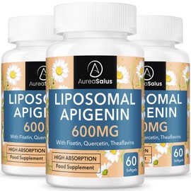 AureaSalus Liposomal Apigenin 600mg, Extra Strength Apigenin Supplement with Fisetin, Quercetin and Theaflavins for Sleep, Relaxation & Mood, Powerful Flavonoid & Antioxidants (60 Count (Pack of 3))