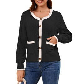 KOMEIANA Women's Cable Knit Cardigan Sweater Winter Fall Cozy Button Down Knit Jackets Long Sleeve Open Front Coats Black