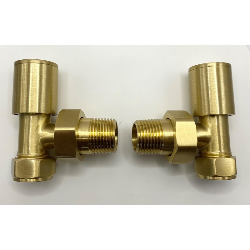 Greened House Alton Brushed Brass/Gold Angled Towel Rail Valves 1/2"