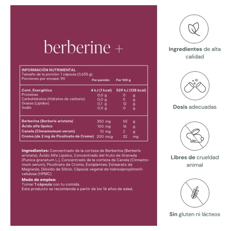 Reset Suplemento Berberina Ácido Alfa Lipoico Cromo Canela Cáps