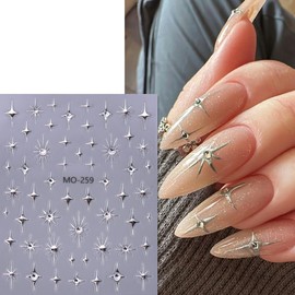 6 Sheets Star Nail Stickers for Nail Art - 3D Self-Adhesive Black Gold Silver Shiny Glitter Star Nail Design Stickers Luxury Nail Decals Star Stickers Nail Supplies for Women Acrylic Nail Decoration