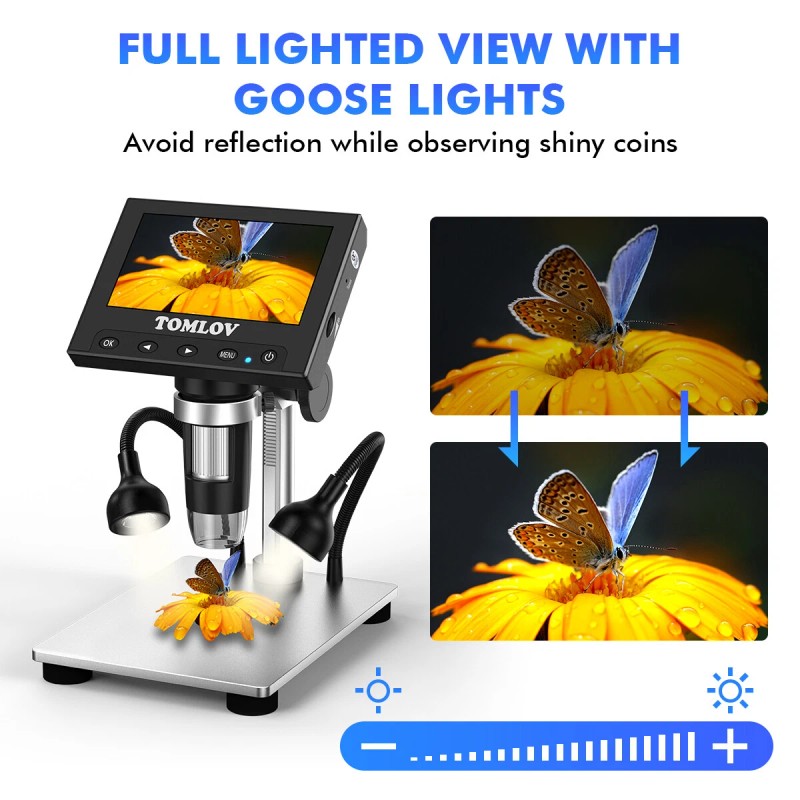 TOMLOV 4.3" Digital Microscope 1000X Coin Microscope Video Photo Camera