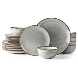 GBHOME Ceramic Dinnerware Sets for 6, 18 Pieces Stoneware Plates and Bowls Sets, Reactive Glaze Dishes -Scratch Resistant, Dishwasher&Microwave Safe