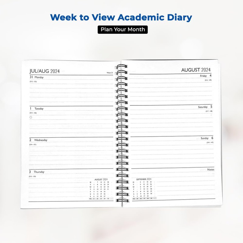 1ABOVE-2024-2025 A5 Mid-Year Academic Week to View Diary Planner Hardback