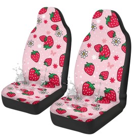 Qpednta Cute Strawberry Car Seat Covers for Women Waterproof Front Seat Covers Auto Interior Accessories 2 Pcs Set Easy to Install Universal Fit Most Cars,SUV, Trucks