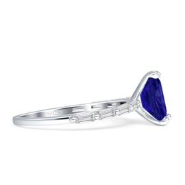 OMRANII Blue Sapphire CZ Size-6 Art Deco Emerald Cut Solitaire Vintage Style Sparkling Baguette CZ Wedding Engagement Ring Solid 925 Sterling Silver