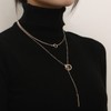 TseenYi Two Interlocking Circles Necklace Layered Lariat Chain Necklace Bar