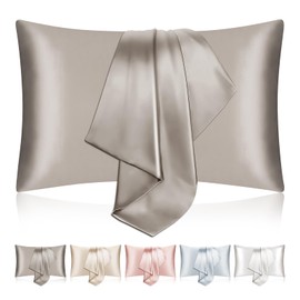 SILKTALE Genuine Natural Mulberry Silk Zippered Pillow Case Cover Grey Grey Queen Size 2 Pack