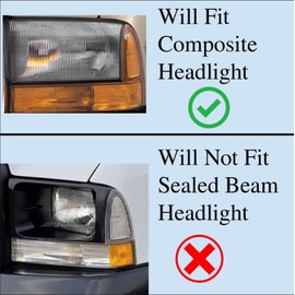 HEADLIGHTSDEPOT Conversion to 05-07 Style Harley-Style Black Housing Halogen Headlights Compatible With Ford Excursion F-250 F-350 F-450 F-550 Super Duty 1999-2007