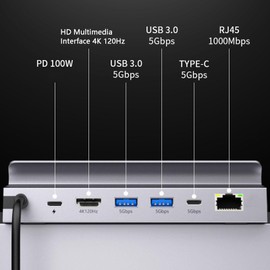 Generic USB C Hub, 6 in 1 USB C Docking Station, Gigabit Ethernet Adapter with 4K120Hz, USB3.0 5Gbps, 100W PD Charging, 1000Mbps Port, Plug and Play for Online Gaming, Streaming