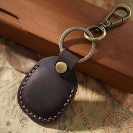 Jurxy Leather AirTag Holder Keychain Key Fob Holder Secure Hidden Air Tag Case Cover Key Chain Ring Fob Accessories Access Airtag Keyring Card Holder Compatible for Airtag Dog Collar - Dark Brown