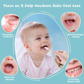 Lonlown 60PCS Baby Tongue Cleaner Gauze Infant Oral Cleaner Newborn Mouth Cleaning Stick Toddler Toothbrush for Mouth Gum Clean Stick Dental Care for 0-36 Month Baby+1 Finger Brush