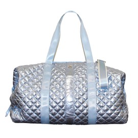 Lemonbella Large Diamond Weekender Bag Nylon Quilted Metallic Duffel for Travel, Gym, Sports, and Overnight Stays Stylish & Spacious, Ice Blue