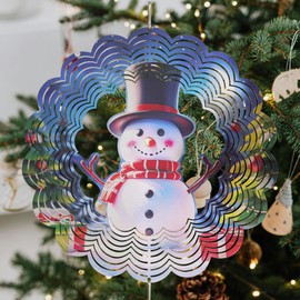 Newvees Metal Christmas Wind Spinner, Metal Snowman Christmas Yard Decoration.12 Inch Outdoor Metal Stainless Steel Wind Spinner Unique Gift Xmas Wind Sculptures (Snowman)