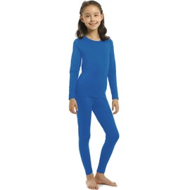 ViCherub Girl’s Thermal Underwear Set Kids Long Johns Fleece Lined Base Layer Top & Bottom Thermals for Girl Royal Blue X-Small