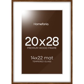 Homeforia 20x28 Picture Frame Brown, High End Dark Oak Wooden 20 x 28 Poster Frames with Mat 14x22, 28x20 Walnut Thin Wood Frame Matted to 22x14 Photo, Tempered Glass, Wall Hook Included, Set of 1