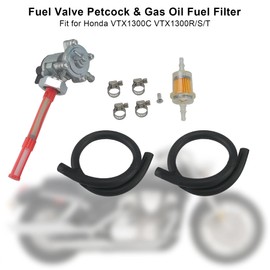 Qnbes Fuel Valve Petcock Gas Oil Fuel Filter Fit for Honda VTX1300 C/R/S/T 2004-2009 Fuel Shut Off Valve Petcock Petrol Switch Hose Clamps Replace 16950-MEM-674