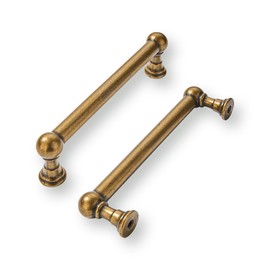khtumeware 2 Pack Antique Brass Cabinet Pulls 3-1/2 Inch(89MM) Hole Centers Vintage Brass Kitchen Cabinet Handles Cabinet Hardware for Cabinets Cupboard Handles Drawer Pulls