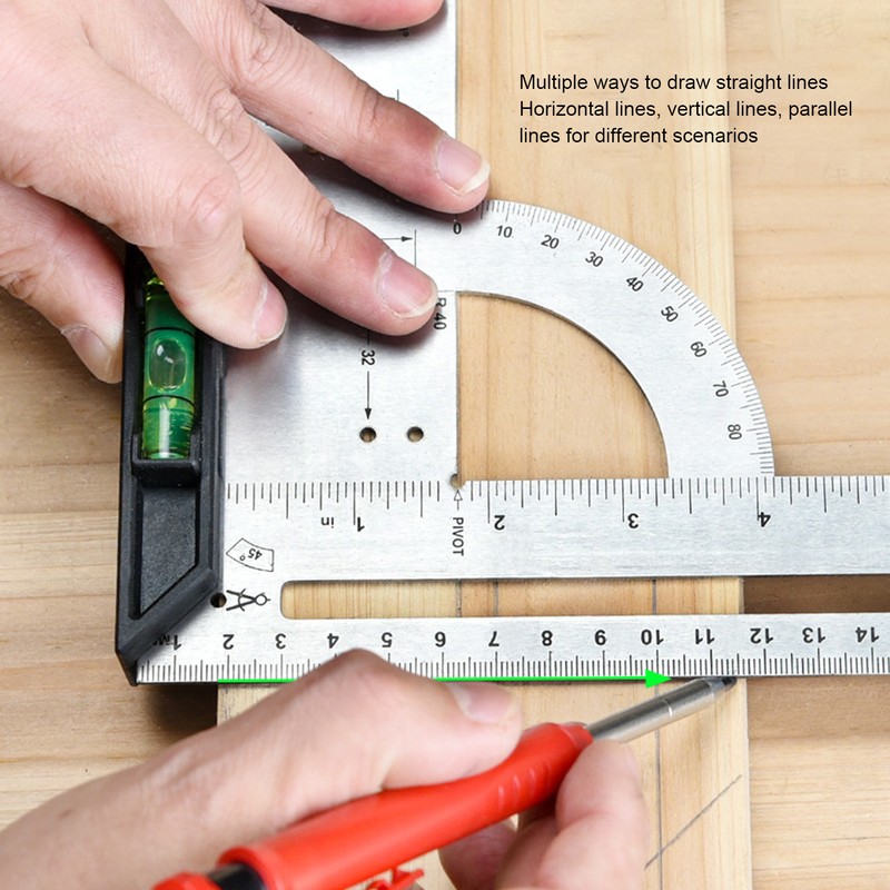 12in L Square Ruler Multifunction Scale Standard Carbon Steel Detachable