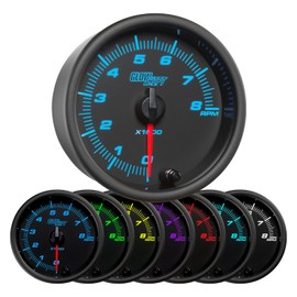 GlowShift Black 7 Color 8,000 RPM Tachometer Gauge - for 1-10 Cylinder Gas Powered Engines - Mounts in Custom Dashboard - Black Dial - Clear Lens - 3-3/8" 85mm