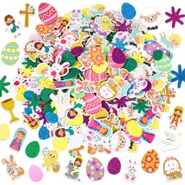 Whaline 400Pcs Easter Foam Stickers Bunny Egg Jesus Angle Prints Foam Decals Glitter Egg Rabbit Chick Self-Adhesive Stickers for Easter Holiday Party Home Scrapbook Decoration DIY Crafts