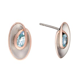 Silverly 14K Rose Gold-Plated 925 Sterling Silver Topaz Sky Blue Oval Earrings Necklace Set, 18"