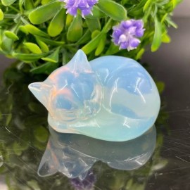 Opal Sleeping Cat Hand Carved Healing Crystal Home Decoration Collection Gift
