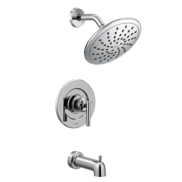 Moen T3003EP Gibson Posi-Temp Pressure Balancing Modern Tub and Shower Trim with 8-Inch Rainshower, Valve Required, Chrome