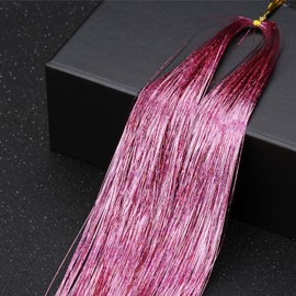 Leliafleury 1000 Strands Pink Hair Tinsel 120cm Straight Glitter Hair Strands for Party Cosplay