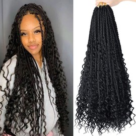 LMZIM 24 Inch Bohemian Goddess Box Braids Crochet Hair Extensions 8 Packs boho crochet braids,Crochet Hair for Black Women 1b