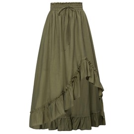 Women Renaissance Skirt Plus Size Vintage Pirate Costume Flowy Midi Skirt Green 2XL