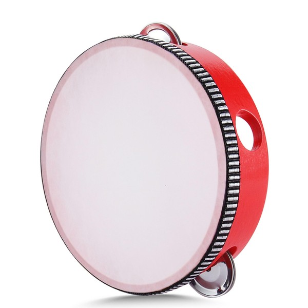 Flexzion Tambourine, Hand Drum with Handle, 15 cm, Moon Shape