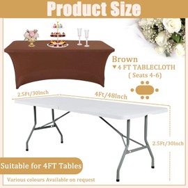 Coffee Spandex Tablecloths 4ft for Rectangle Table,Stretchable Tablecloth Washable Table Cover,Fitted Spandex Stretch Patio Table Covers for Event,Wedding,Banquet,Parties,Covering Stalls,Exhibitions